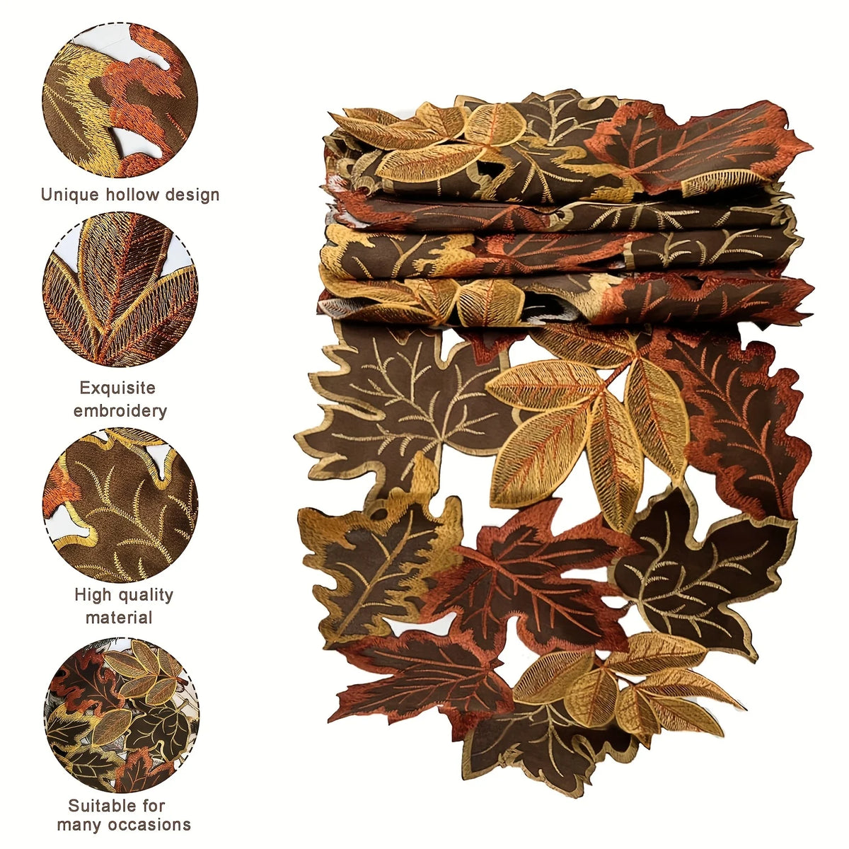 Autumn Maple Leaf Embroidered Table Runner - Two Sizes