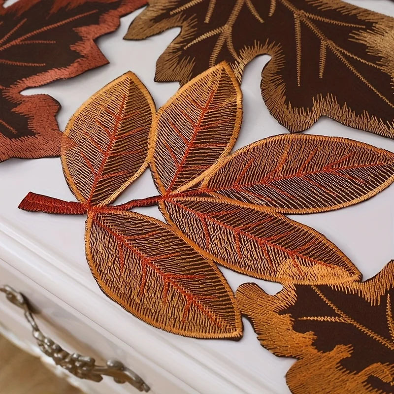 Autumn Maple Leaf Embroidered Table Runner - Two Sizes