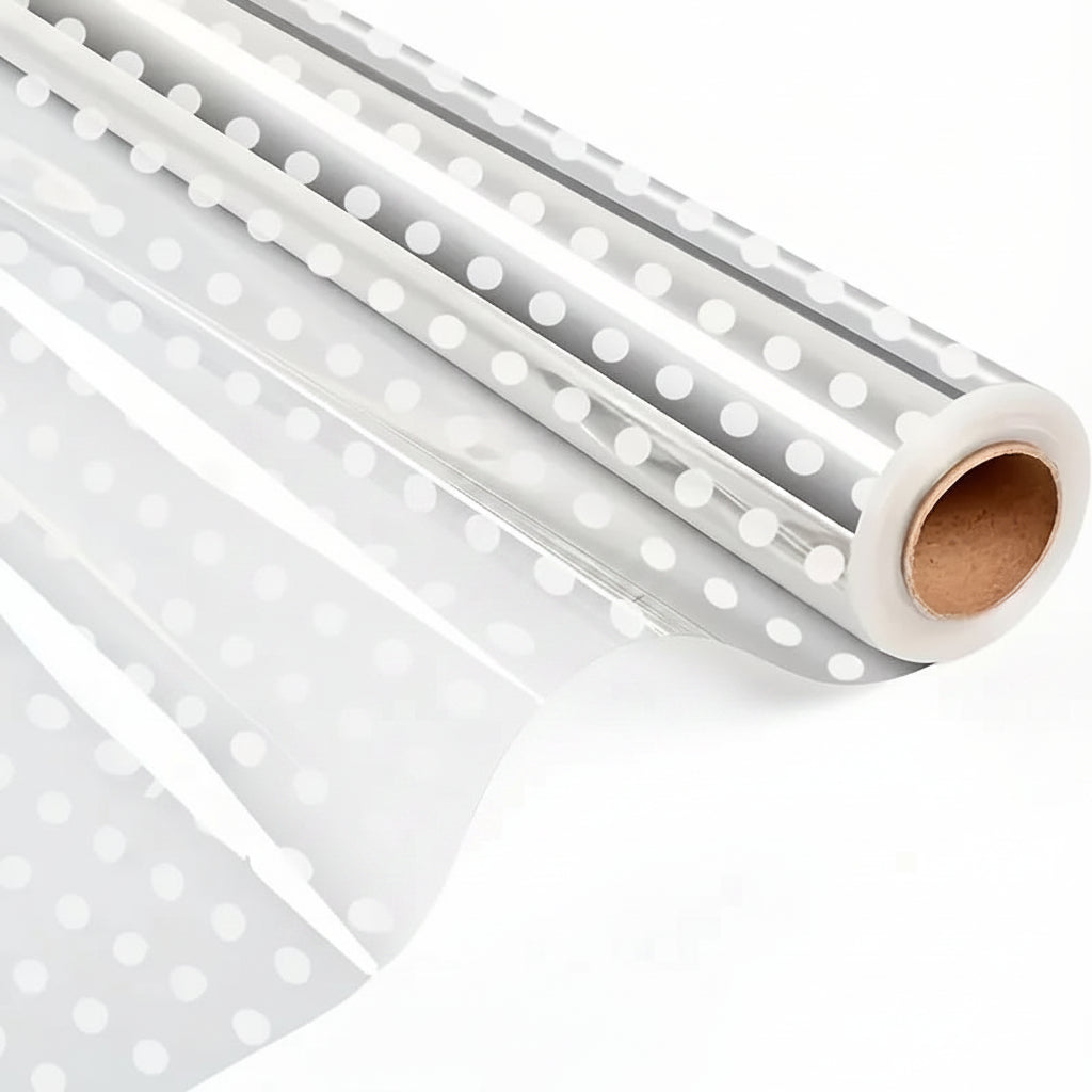 Cellophane Roll - Clear & White Dots - 40cmx10m