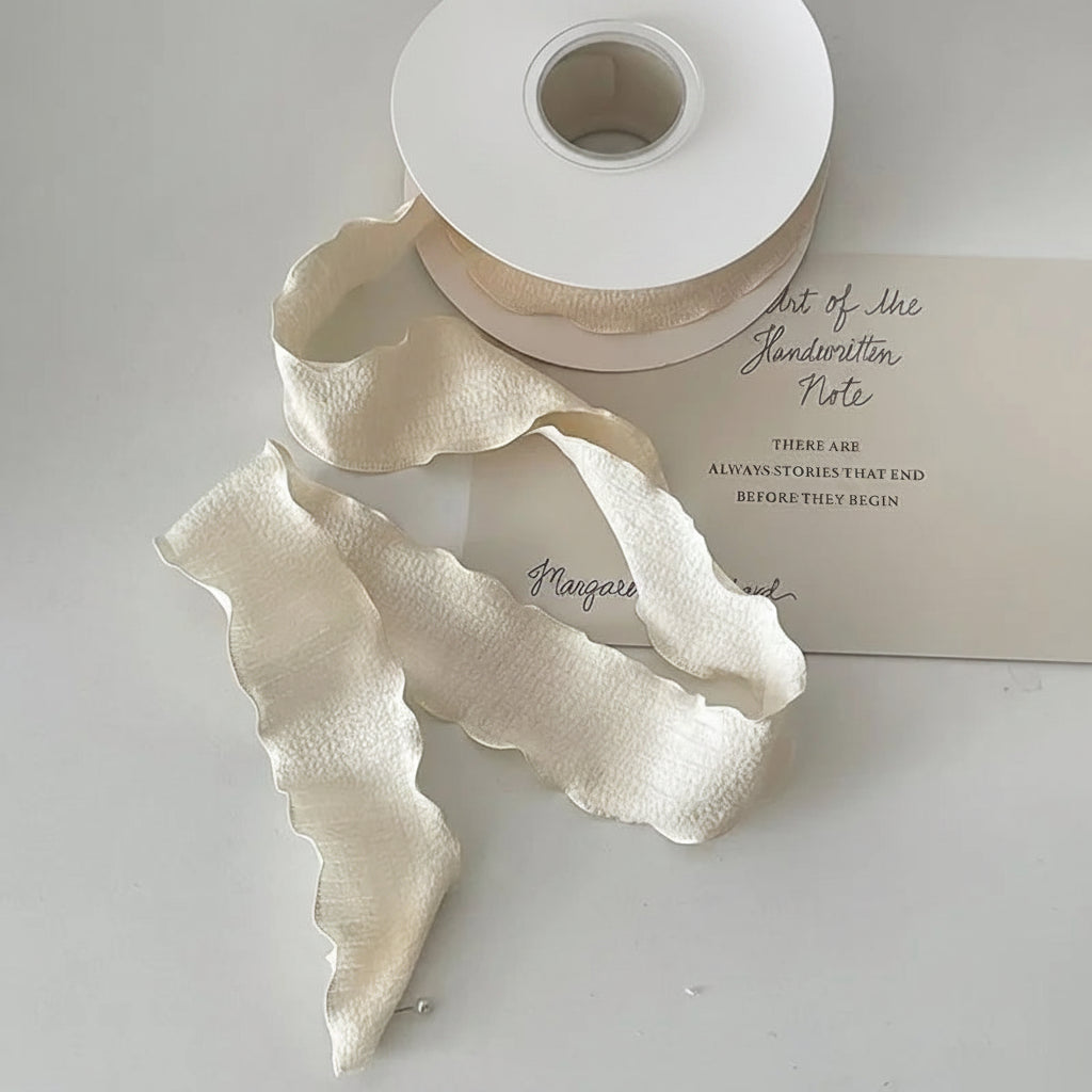 Pleated Bohemian Woven Ribbon - Beige