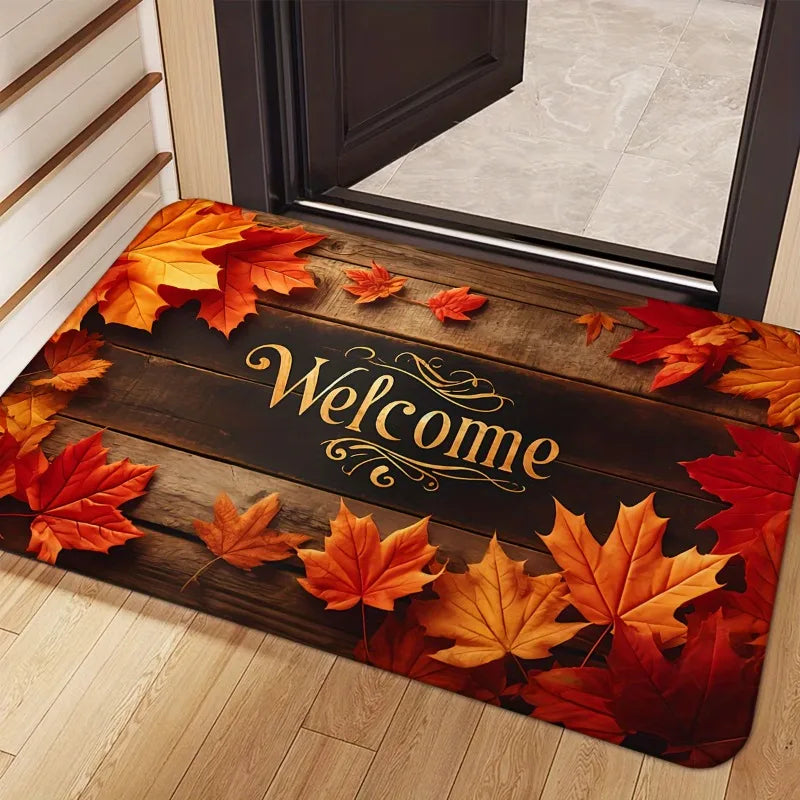 Premium Quality Flannel Welcome Door Mat - Autumn Leaves - X3 Sizes