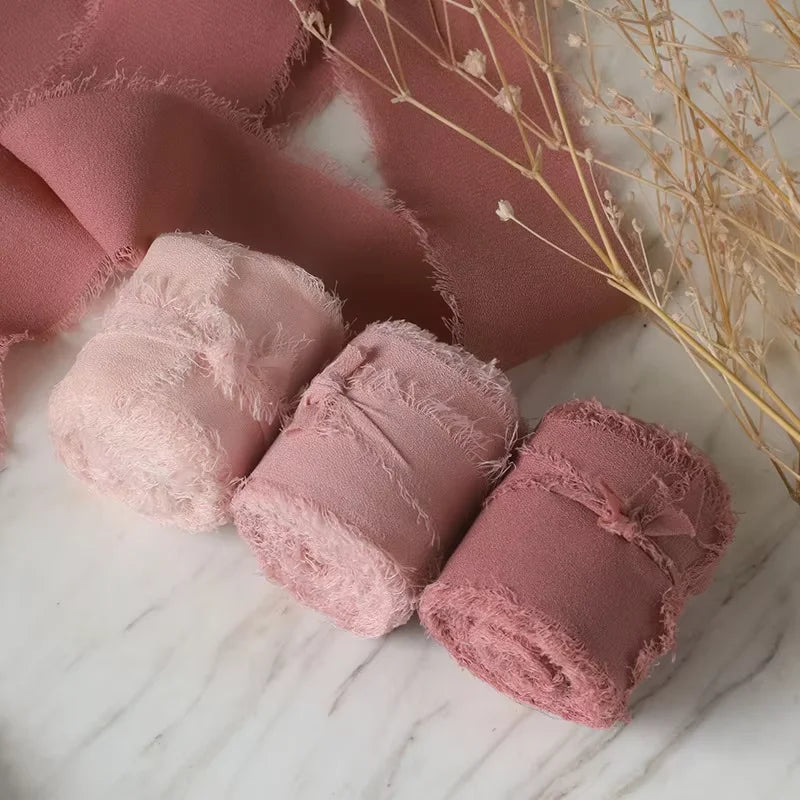 Frayed Chiffon Ribbon - Wrinkled Edge - x3 Rolls - 6.5m