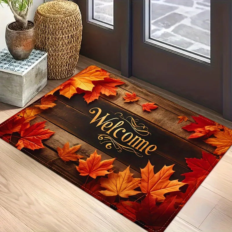 Premium Quality Flannel Welcome Door Mat - Autumn Leaves - X3 Sizes