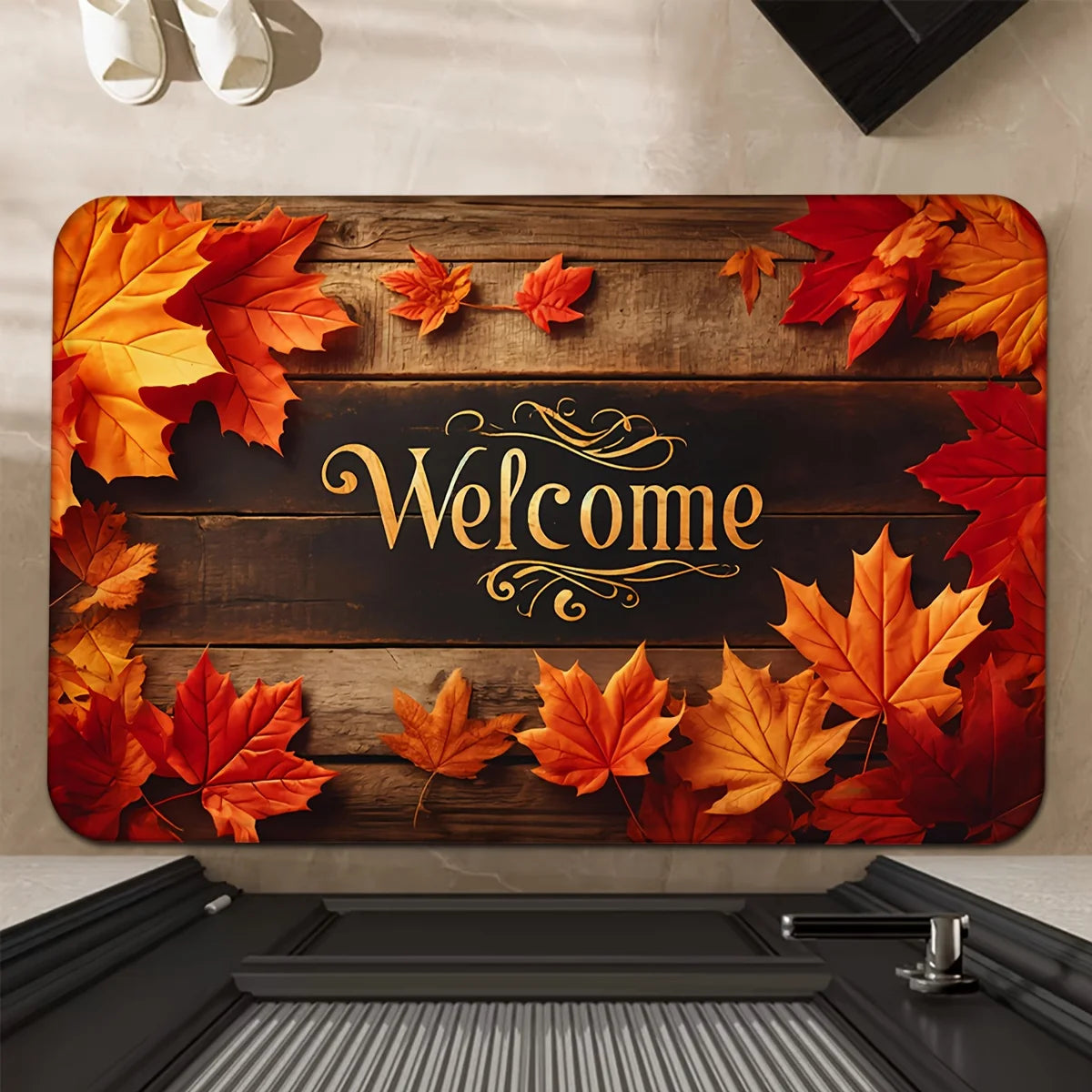 Premium Quality Flannel Welcome Door Mat - Autumn Leaves - X3 Sizes