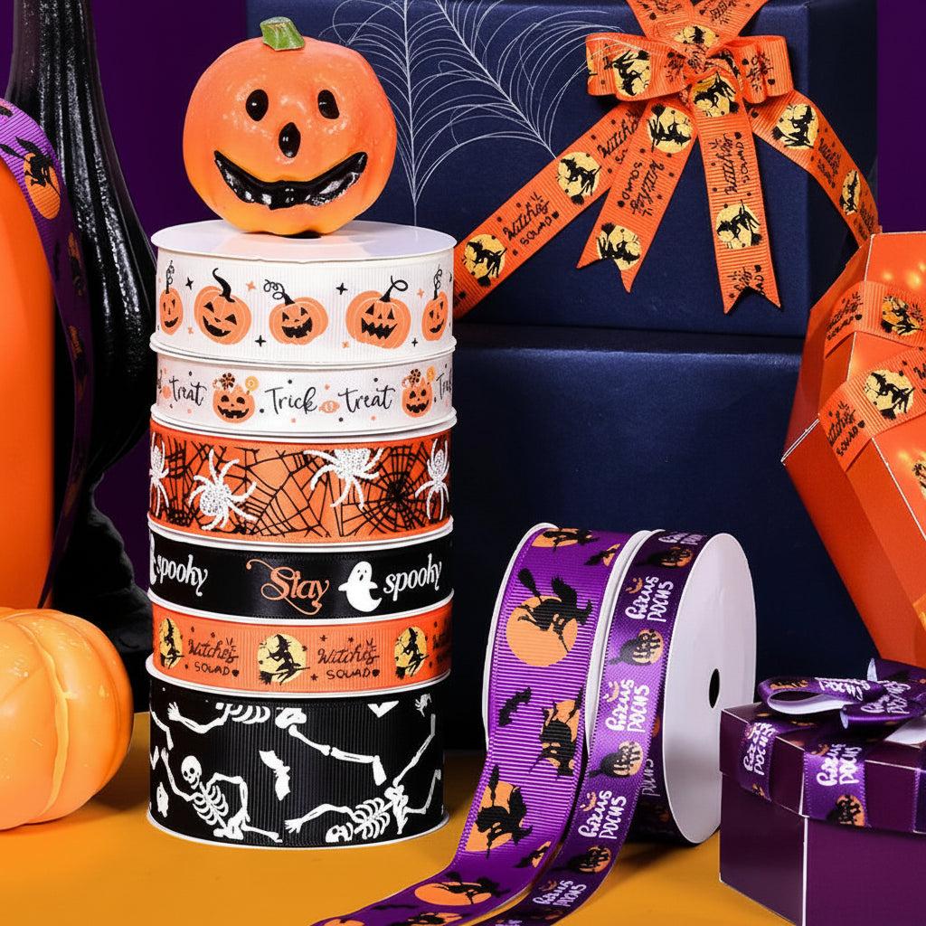 Halloween Ribbon - Grosgrain - 16mm, 25mm & 38mm x 9m