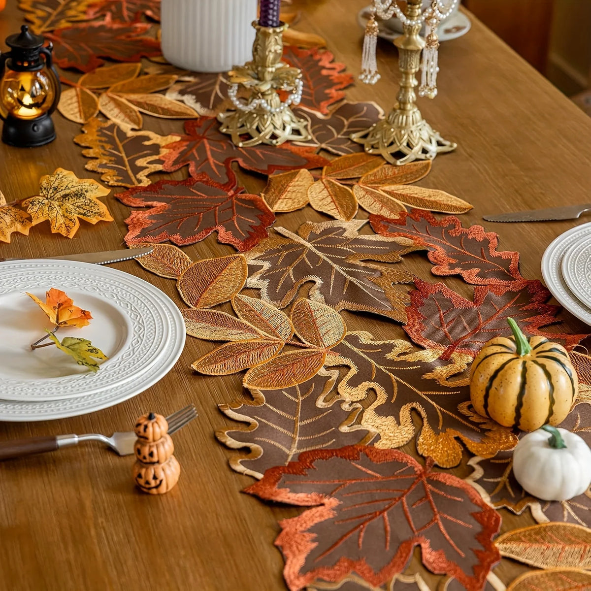 Autumn Maple Leaf Embroidered Table Runner - Two Sizes
