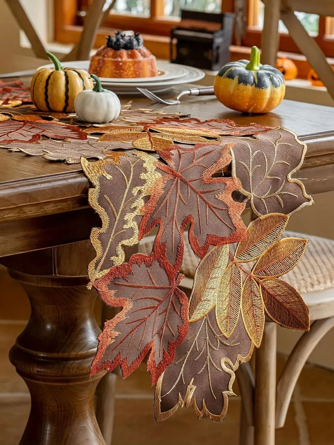 Autumn Maple Leaf Embroidered Table Runner - Two Sizes