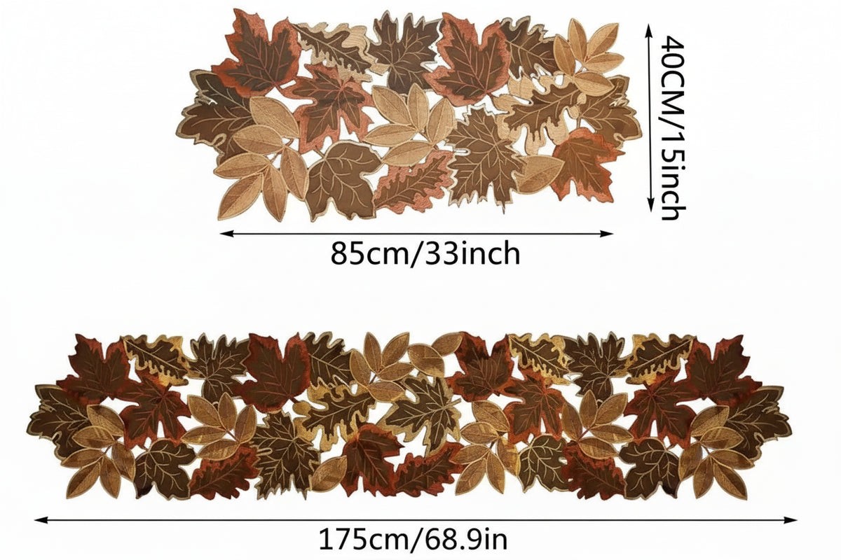 Autumn Maple Leaf Embroidered Table Runner - Two Sizes