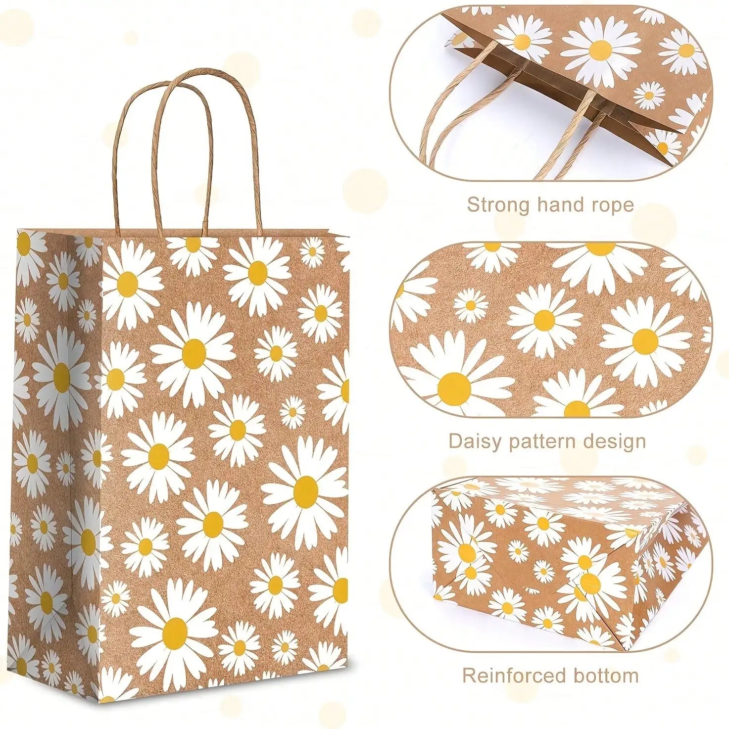 Kraft Paper Bags - Daisy Flowers