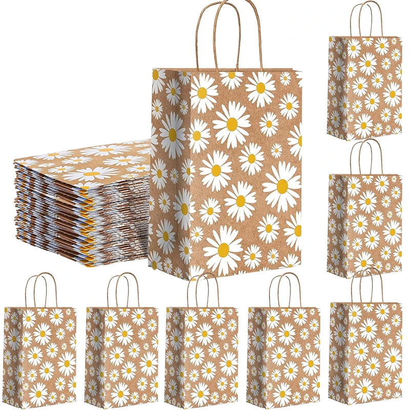Kraft Paper Bags - Daisy Flowers