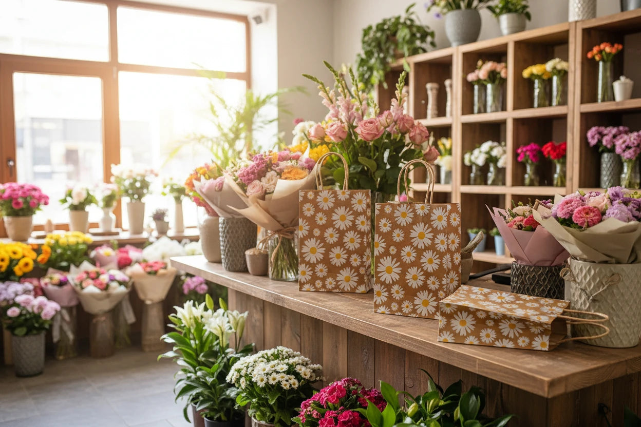 Kraft Paper Bags - Daisy Flowers