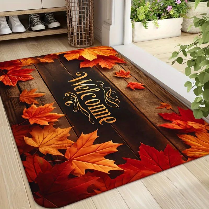 Premium Quality Flannel Welcome Door Mat - Autumn Leaves - X3 Sizes