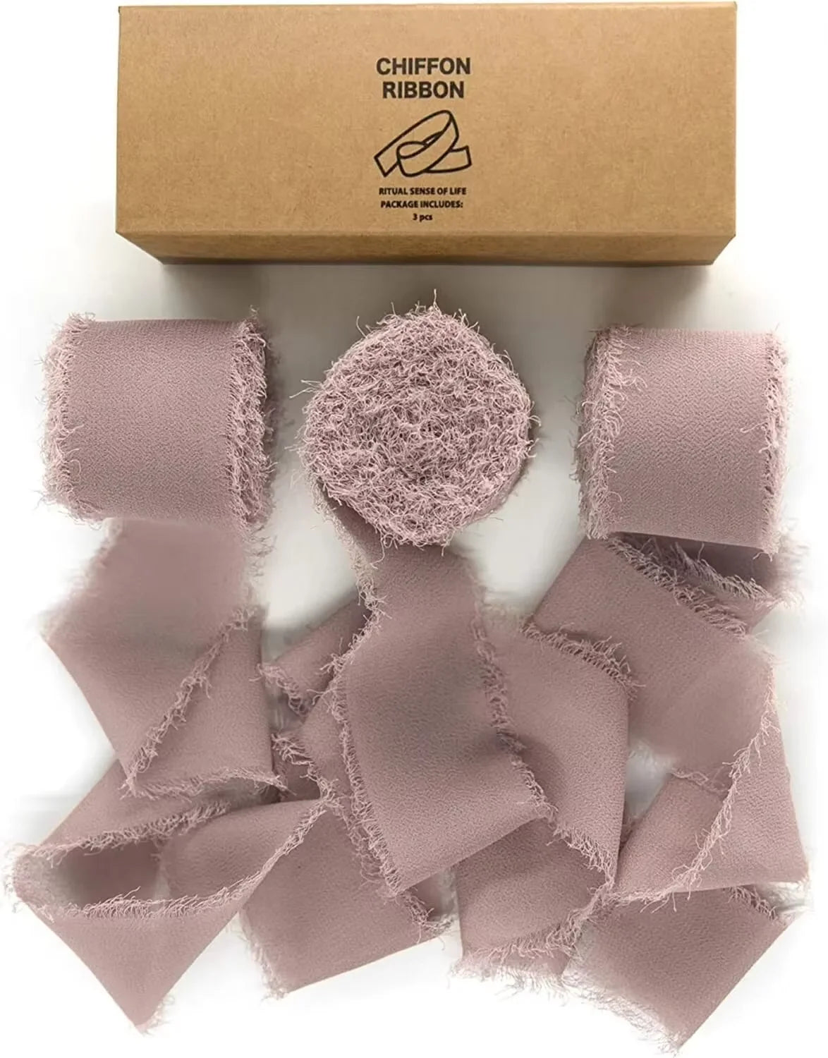 Frayed Chiffon Ribbon - Wrinkled Edge - x3 Rolls - 6.5m