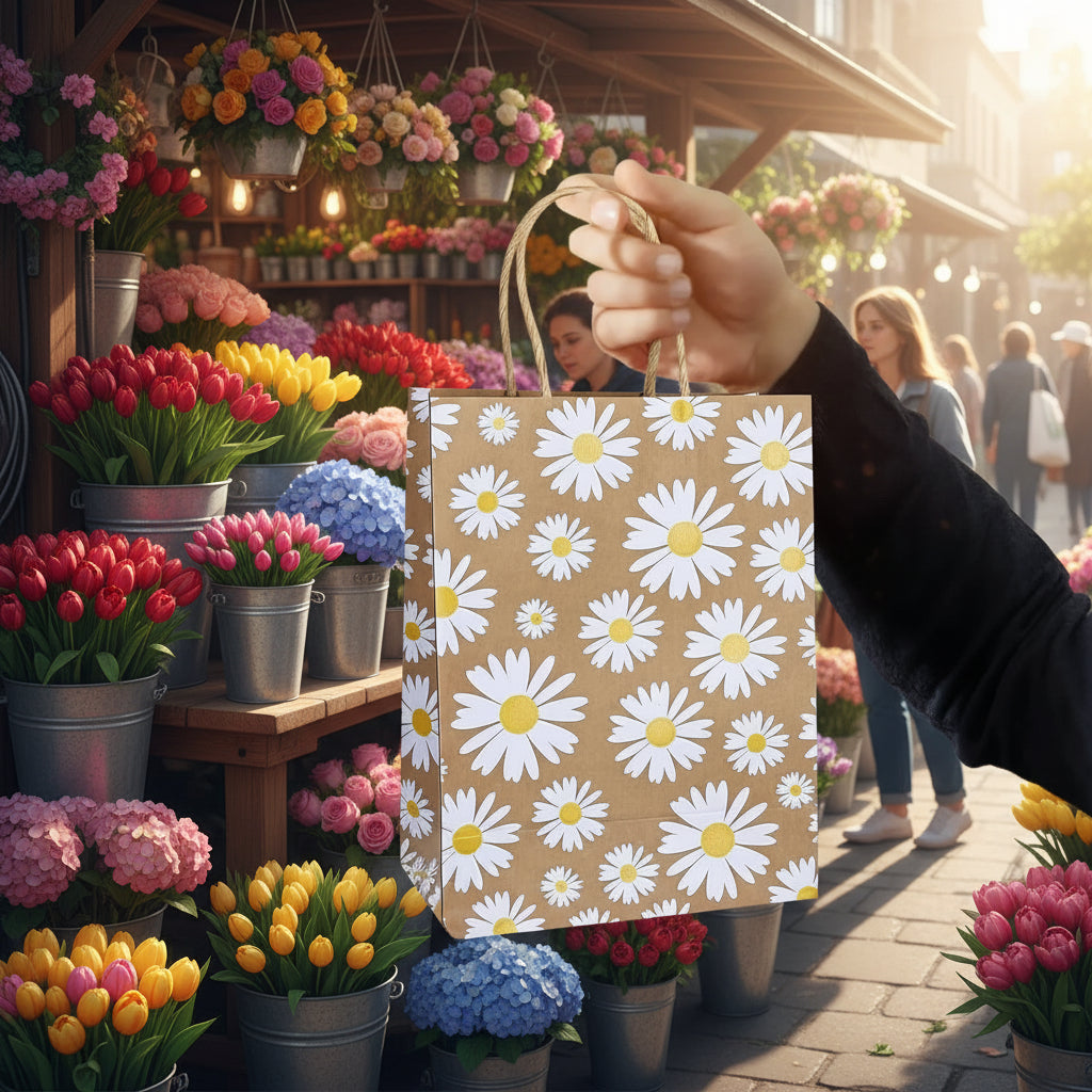 Kraft Paper Bags - Daisy Flowers