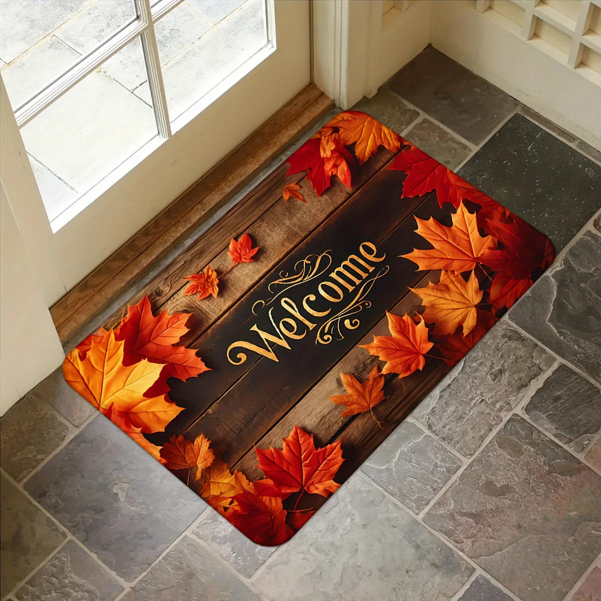 Premium Quality Flannel Welcome Door Mat - Autumn Leaves - X3 Sizes